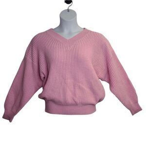 VINTAGE 80s pink v-neck slouchy barbiecore sweater M‎